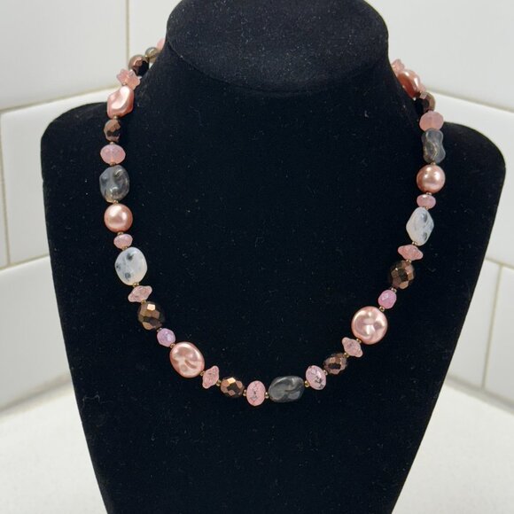 Pretty Pink and Brown Beaded Choker - Picture 5 of 6
